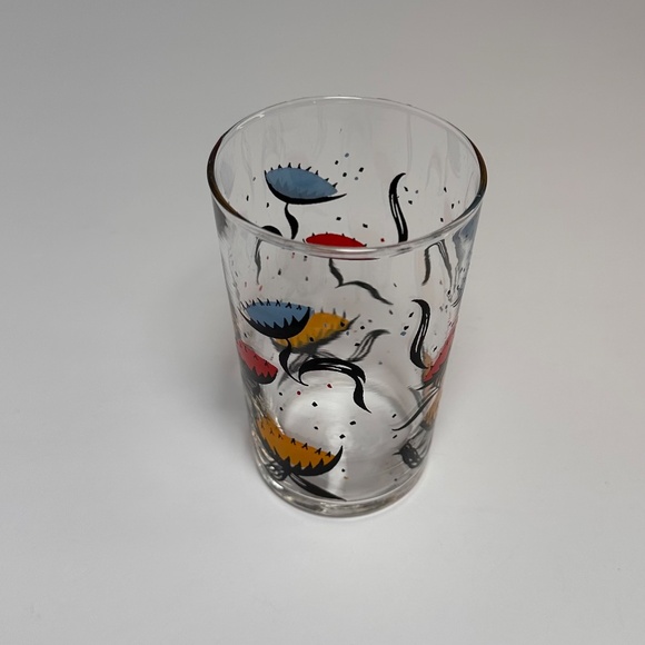 Mid Century Modern Hand-Painted Floral Glass Tumblers | Retro Atomic Barware | - Picture 2 of 8